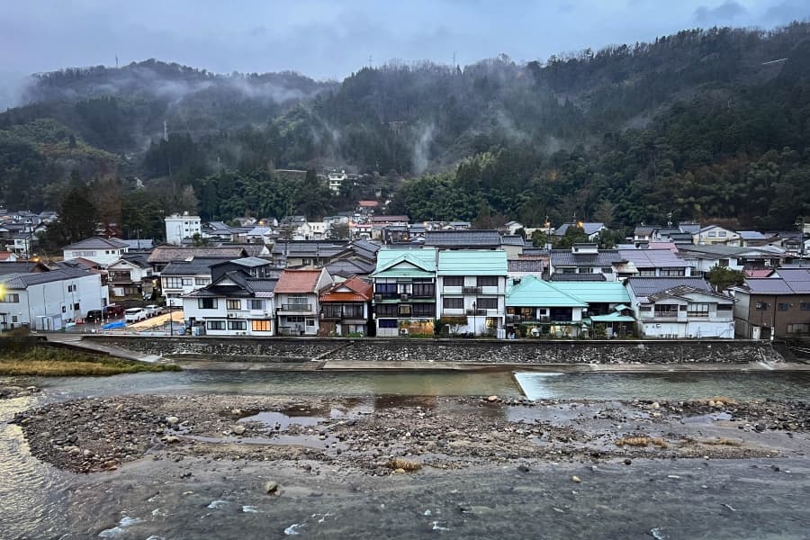 Misasa Onsen river and town